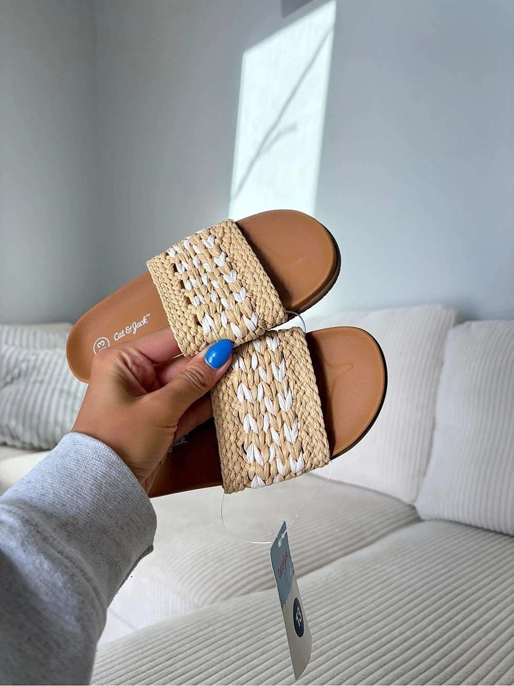 Cat & Jack Woven Strap Sandals in Brown & White US 13 NWT